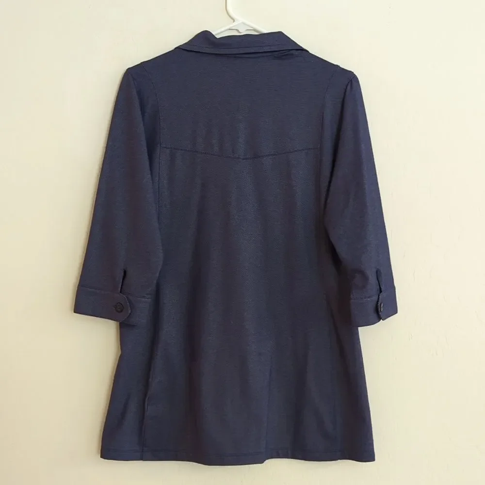 Nike Golf Sport Dark Blue Button Down 3/4 Sleeve Polo Shirt - Size L